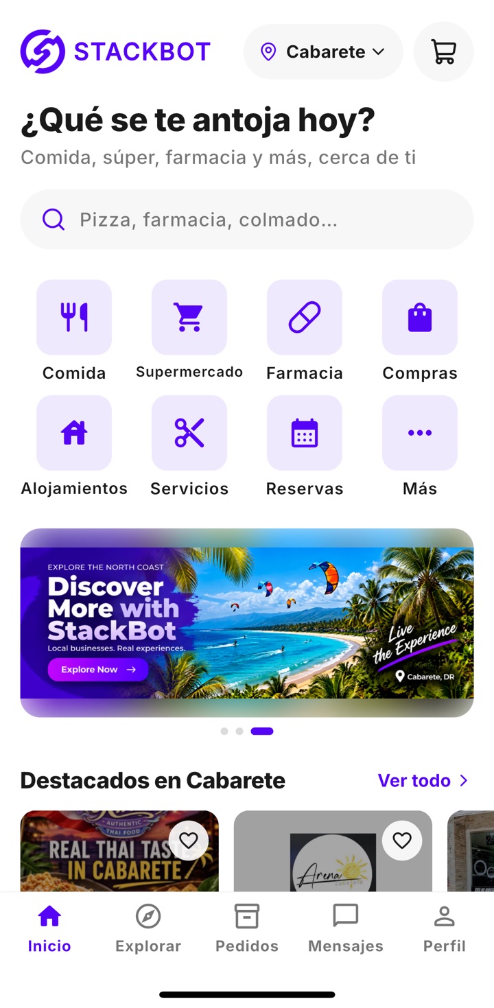 Pantalla de inicio de la app StackBot